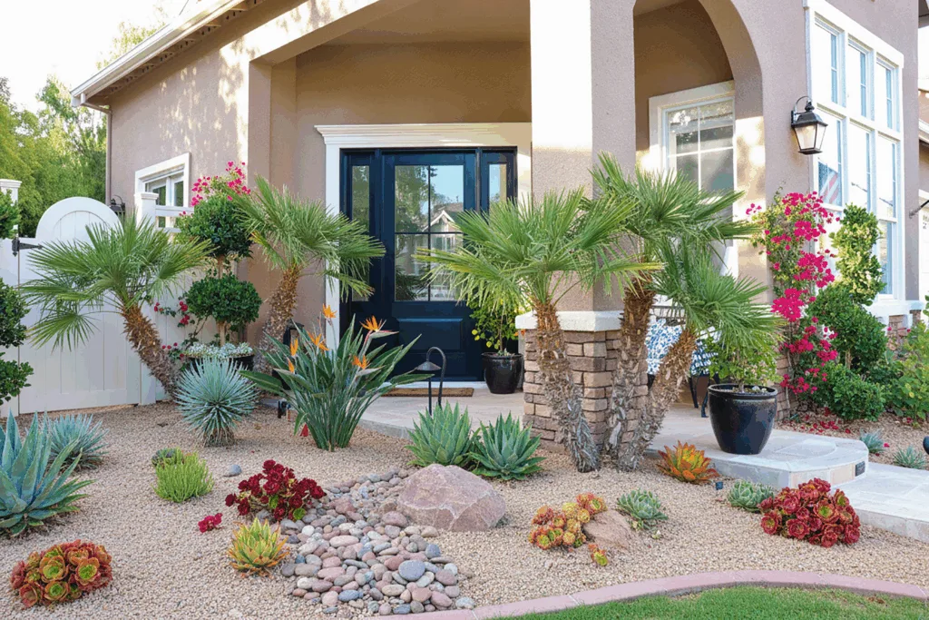 Stucco Mesa AZ home with desert landscaping and replacement windows on the front elevation