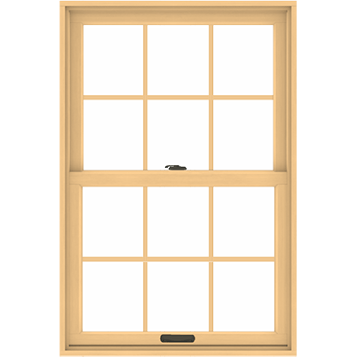 Andersen 200 Series double-hung window with a pine interior, shown from the interior