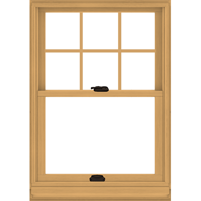 Andersen 400 Series double-hung window with a wood interior, shown from the interior