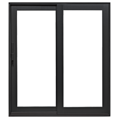 Andersen A-Series gliding patio door in black, shown from the interior
