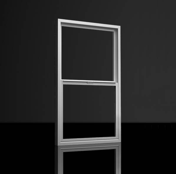 Milgard Tuscany Series V400 vinyl single-hung window, white frame, studio product view