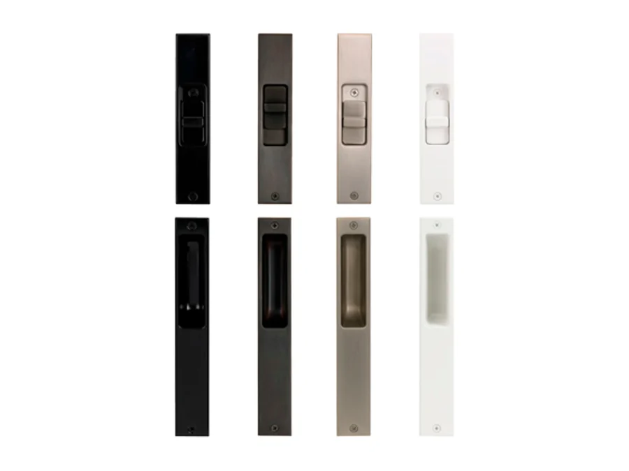 Stacking door handles and flush pulls in black, oil rubbed bronze, satin nickel and white