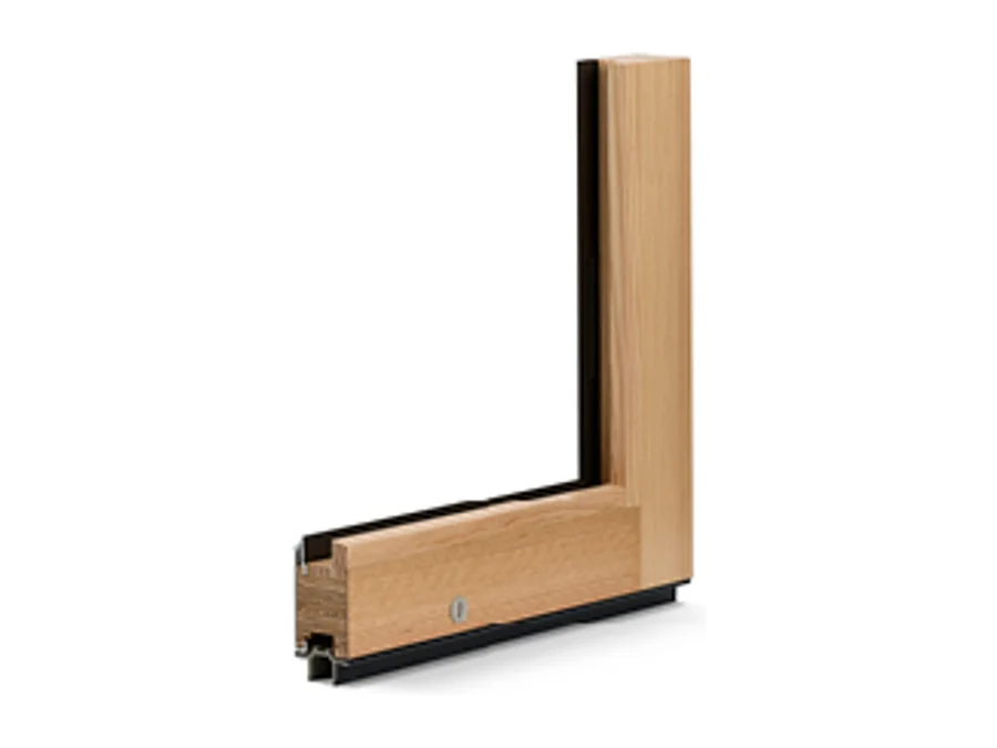 Contemporary stacking door panel cut away at the corner, showing the narrow profile